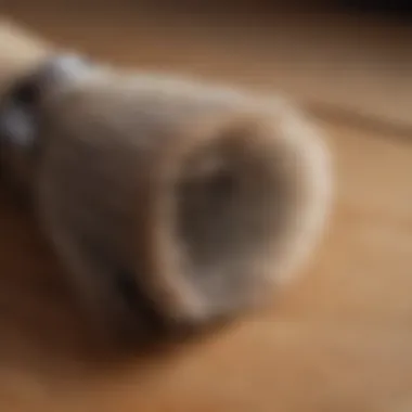 A close-up of a horsehair brush on a wooden table, highlighting its bristles