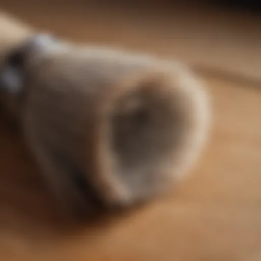 A close-up of a horsehair brush on a wooden table, highlighting its bristles