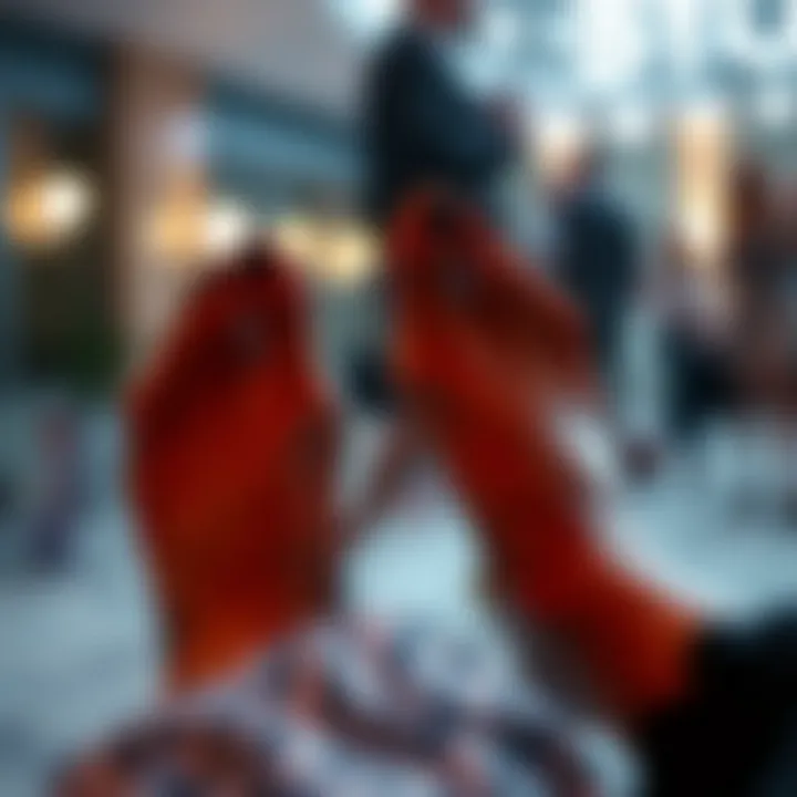 Stylish feet with black nail polish at a social event