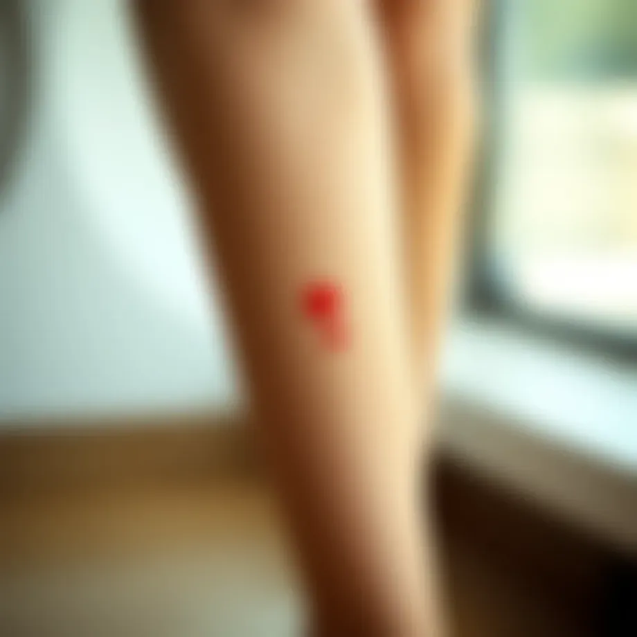 Illustration of a red circular spot on a leg, depicting the symptoms of skin conditions.