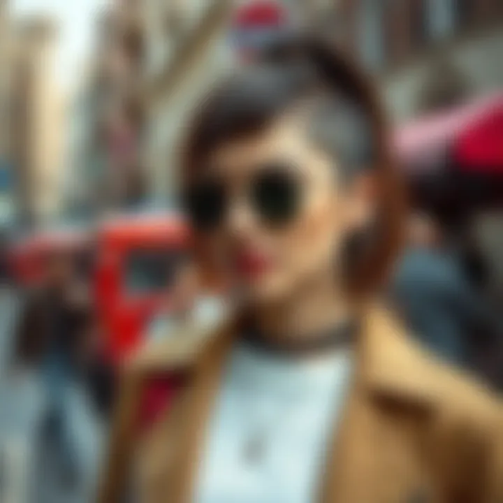 A fashionable woman flaunting the Beckham cut in an urban setting