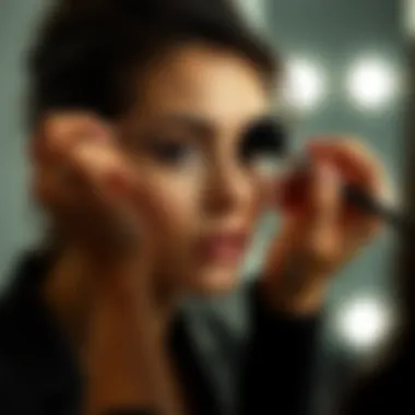 An expert applying foundation with a brush to achieve an even complexion on a client's face.