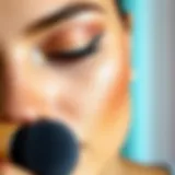 A close-up view of a flawless makeup application on a model's skin, showcasing the blend of foundation and concealer.