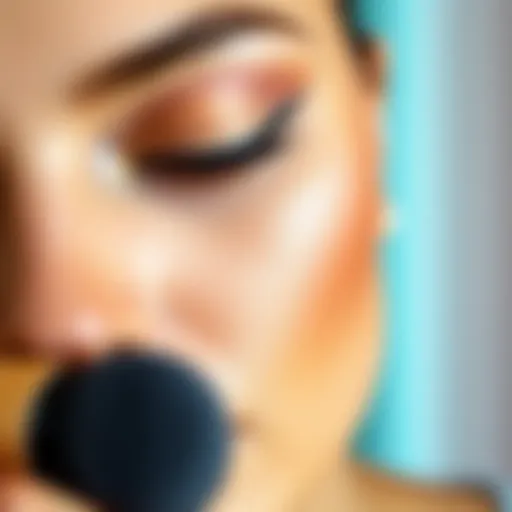 A close-up view of a flawless makeup application on a model's skin, showcasing the blend of foundation and concealer.