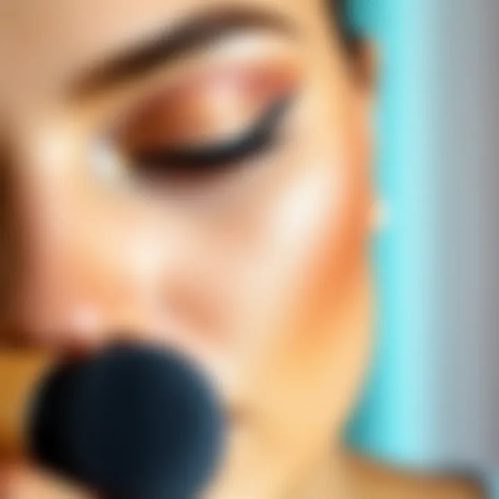 A close-up view of a flawless makeup application on a model's skin, showcasing the blend of foundation and concealer.