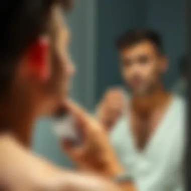 A man applying deodorant in front of a mirror