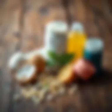 Close-up of deodorant ingredients on a wooden background