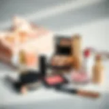 Elegant makeup products arranged aesthetically