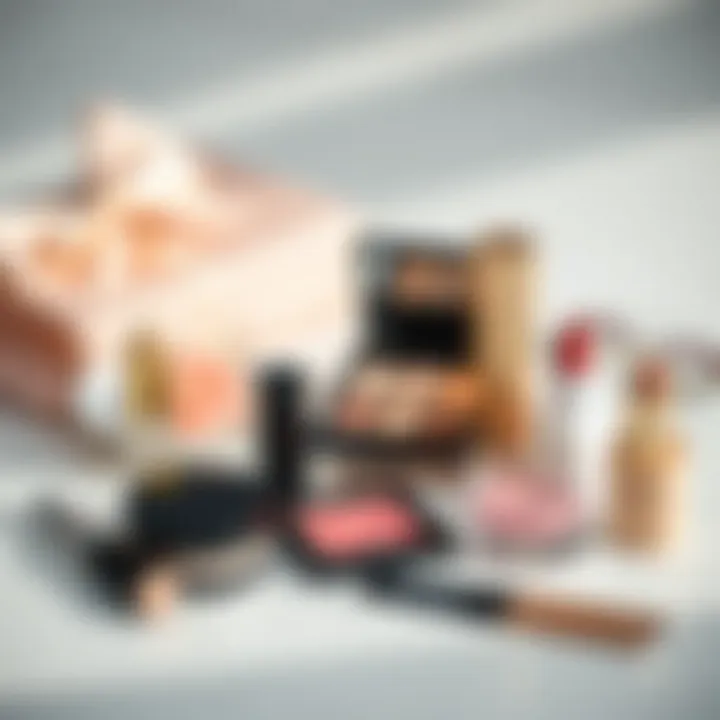 Elegant makeup products arranged aesthetically