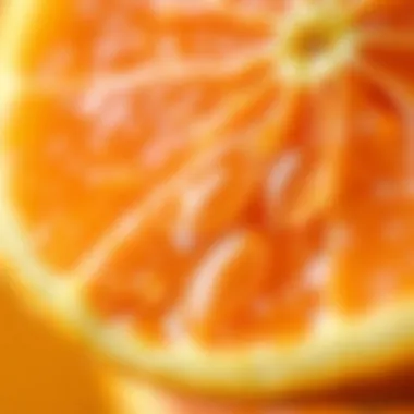 A vibrant orange slice with droplets of vitamin C essence