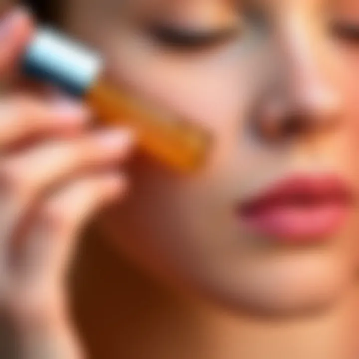 Application of vitamin C serum on a fresh face