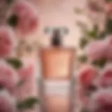 Elegant fragrance bottle surrounded by floral elements