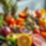 A vibrant display of fresh fruits and vegetables promoting skin health