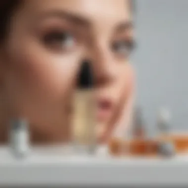 A skincare routine displaying serum alongside other skincare products