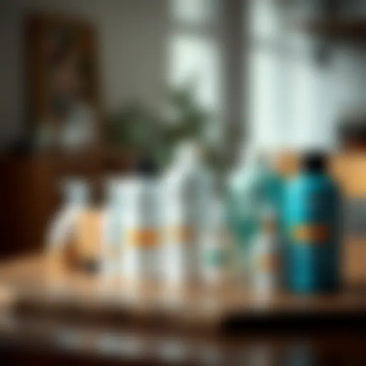 A diverse selection of dermatologist-recommended shampoos on a wooden table