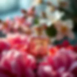 A mesmerizing fragrance bottle amidst elegant flowers