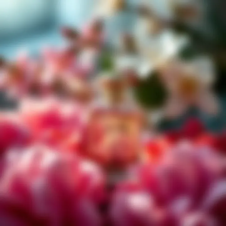 A mesmerizing fragrance bottle amidst elegant flowers