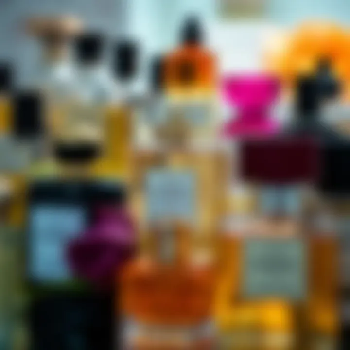 An array of popular perfumes displayed artfully