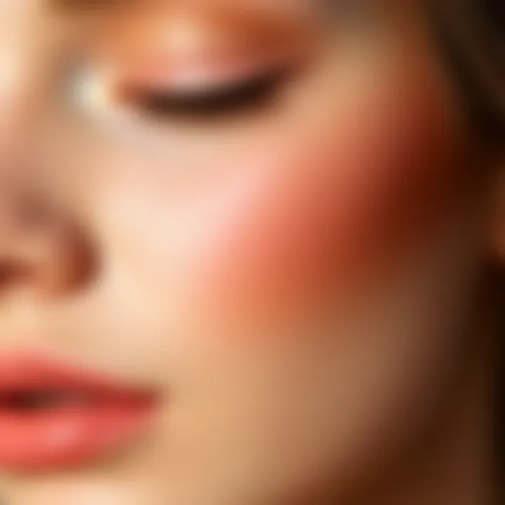 Close-up of expertly blended blush on a warm undertone