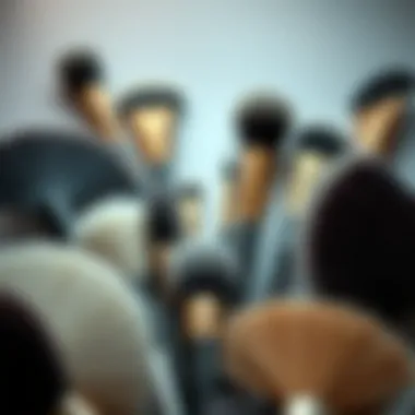 Aesthetic arrangement of various fan brushes for makeup