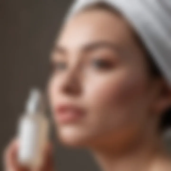 A serene pregnant woman applying skincare products