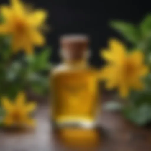 A bottle of St. John's Wort oil showcasing its vibrant color