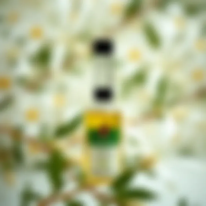 Bottle of castor oil with a botanical background
