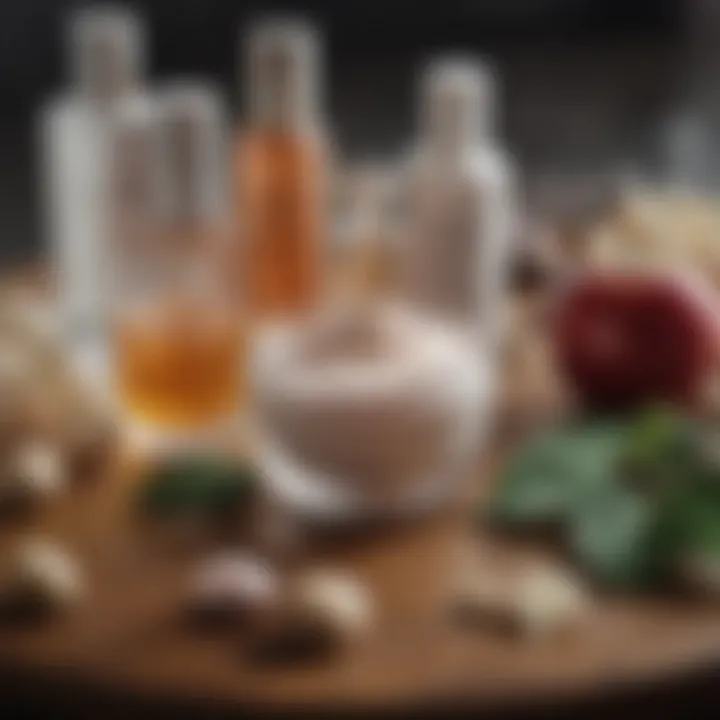 Close-up of cosmetic ingredients on a table