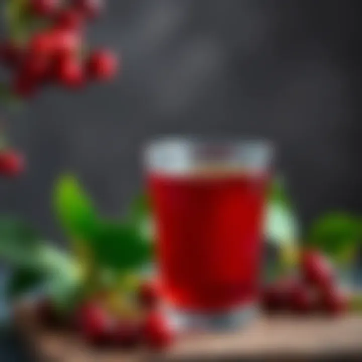 A traditional glass of cornelian cherry syrup highlighting its rich color