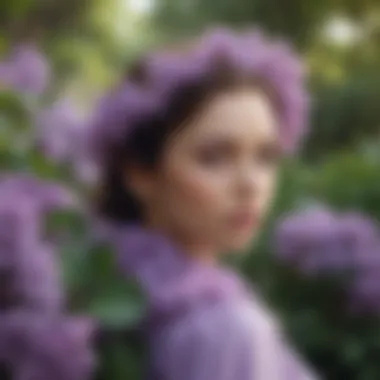 An artistic representation of lilac in nature, surrounded by flowers.