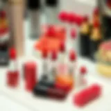 Elegantly displayed range of matte lipstick shades on a vanity table