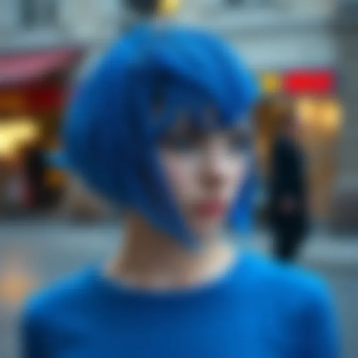 Bold bob haircut with striking blue color