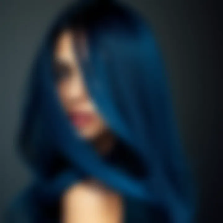 Long flowing hair dyed in a deep blue shade