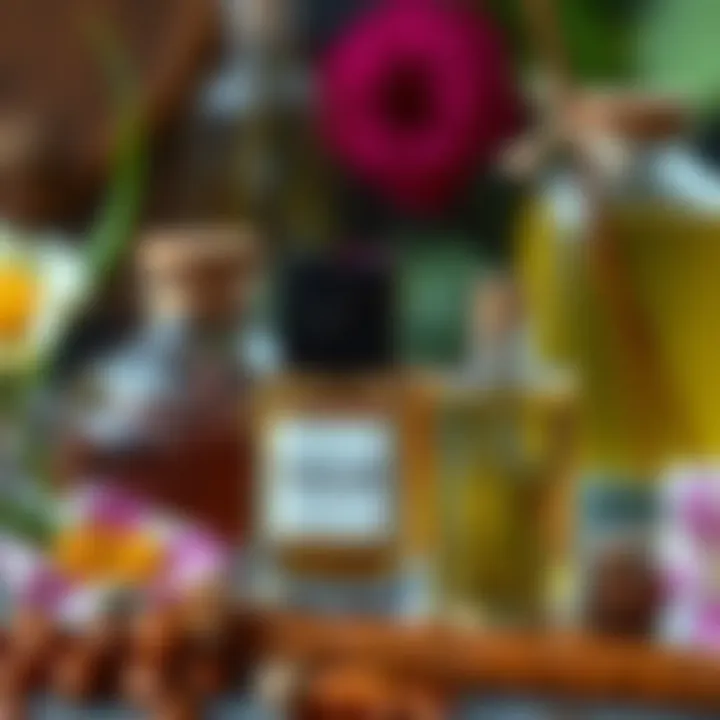 Close-up of fragrance ingredients like flowers and spices