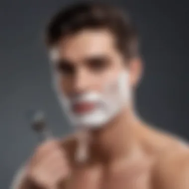 A well-groomed individual using a shaving cream with a classic razor