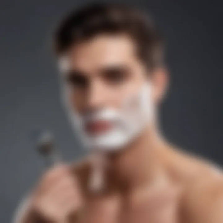 A well-groomed individual using a shaving cream with a classic razor