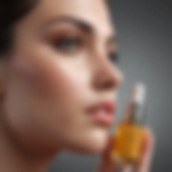 Close-up of serum ingredients highlighting natural components like vitamins and botanicals