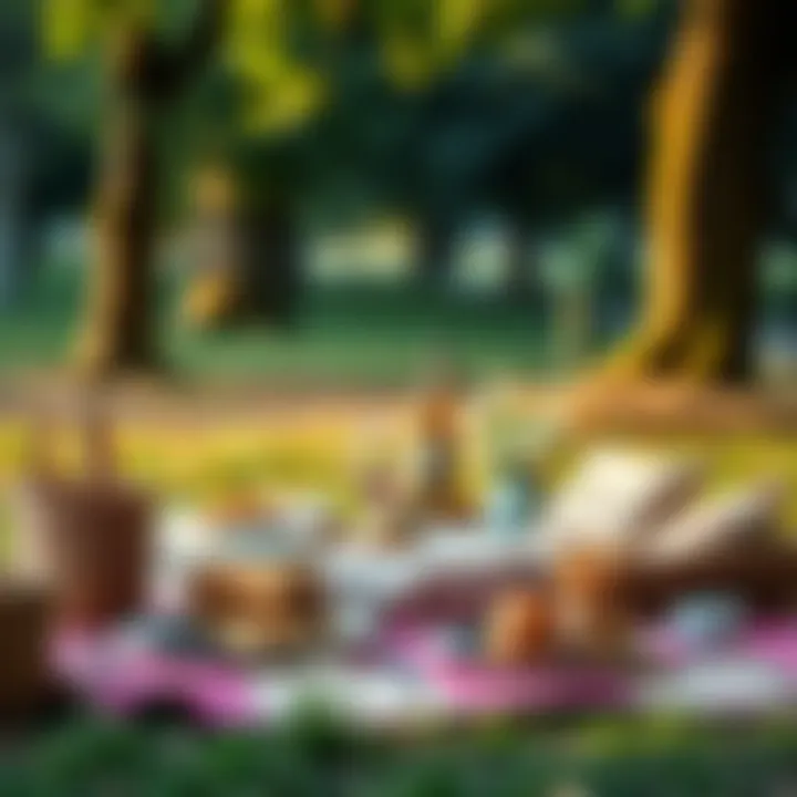 A scenic picnic setup in a park