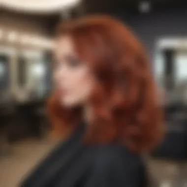 A vibrant hair salon scene with clients exploring various hair color options.