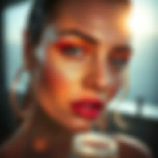 Radiant glow effect of a shimmering base on skin