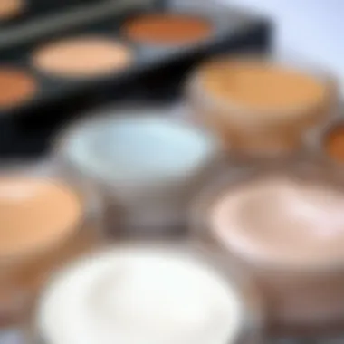 Close-up of different types of shimmering bases