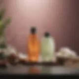 Selection of various shampoos on a table with natural ingredients