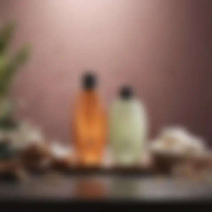 Selection of various shampoos on a table with natural ingredients