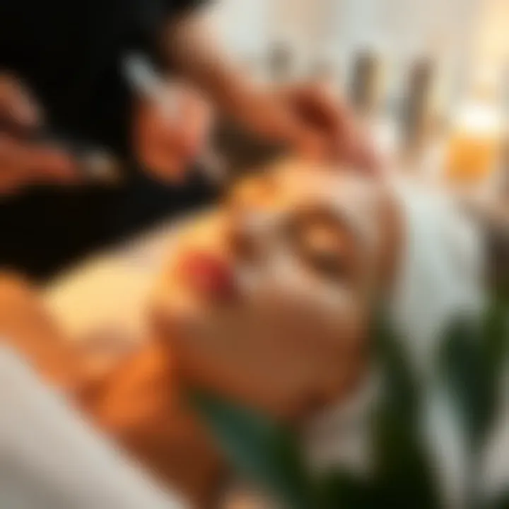 Luxurious facial treatment showcasing skincare products
