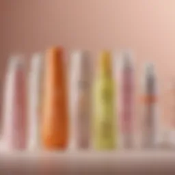 A close-up view of various sunscreen bottles arranged aesthetically