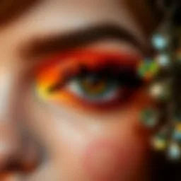 A close-up of a fox eye makeup look highlighting intricate techniques and vibrant colors