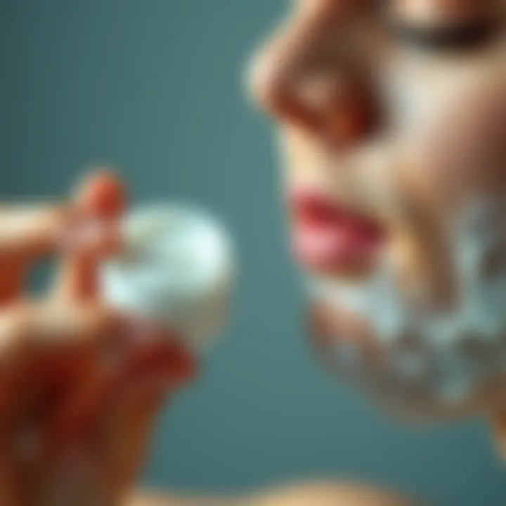 Illustration of a person applying soothing cream to the face